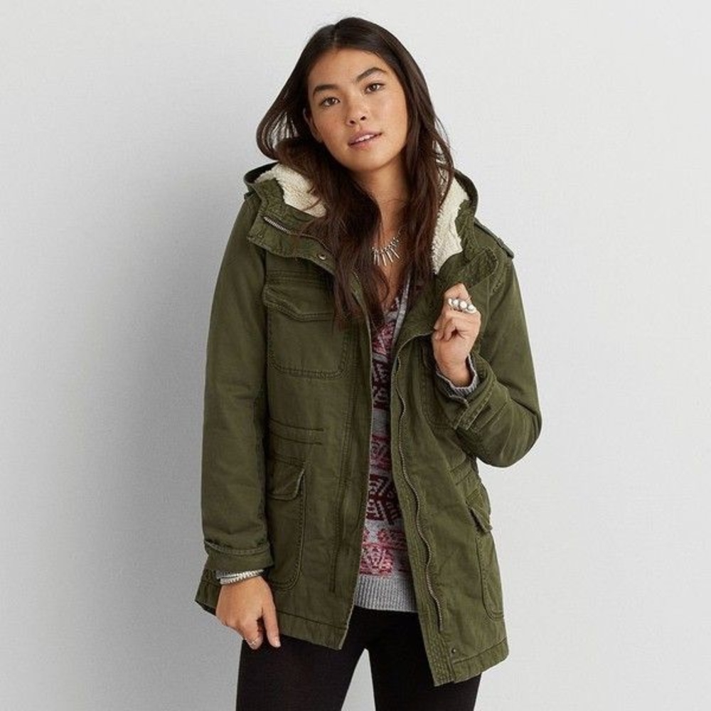 Army Green Sherpa Lined Hood Coat/Jacket